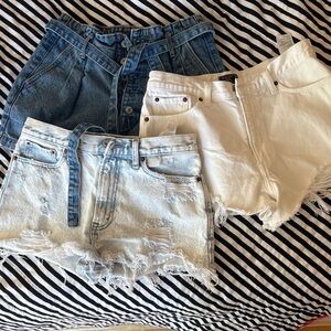 Lot of 3 Abercrombie and Fitch Women's Denim and White Cutoff Shorts size 28/6